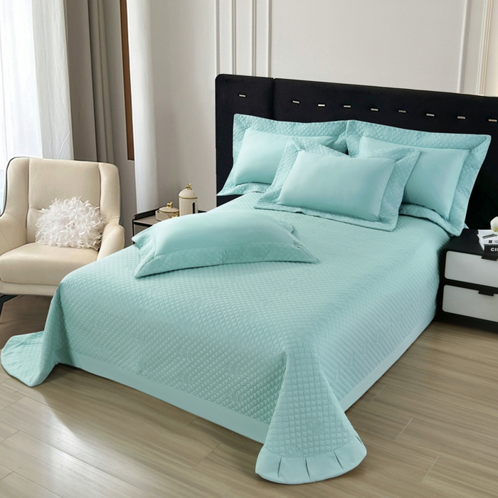 91家纺网 家纺一手货源 找家纺 OL家纺2025新款轻奢风氧乐棉床盖夹棉防滑四件套 华尔兹--湖兰