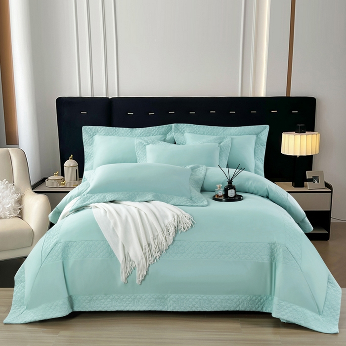 91家纺网 家纺一手货源 找家纺 OL家纺2025新款轻奢风氧乐棉床盖夹棉防滑四件套 华尔兹--湖兰