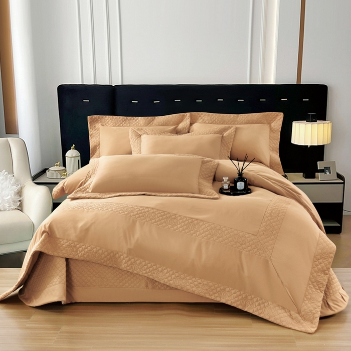 OL家纺2025新款轻奢风氧乐棉床盖夹棉防滑四件套 华尔兹-咖啡