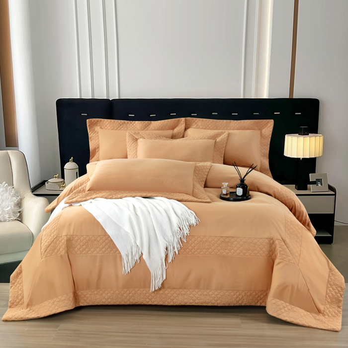 91家纺网 家纺一手货源 找家纺 OL家纺2025新款轻奢风氧乐棉床盖夹棉防滑四件套 华尔兹-咖啡