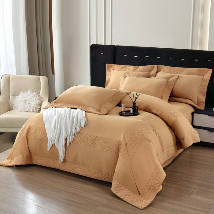 91家纺网 家纺一手货源 找家纺 OL家纺2025新款轻奢风氧乐棉床盖夹棉防滑四件套 华尔兹-咖啡