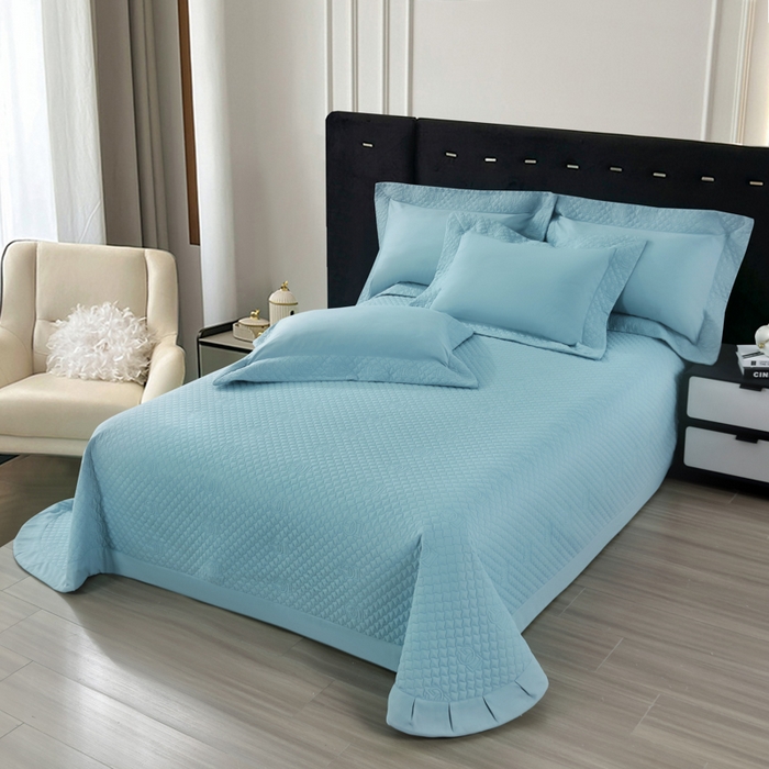 91家纺网 家纺一手货源 找家纺 OL家纺2025新款轻奢风氧乐棉床盖夹棉防滑四件套 华尔兹-蓝色