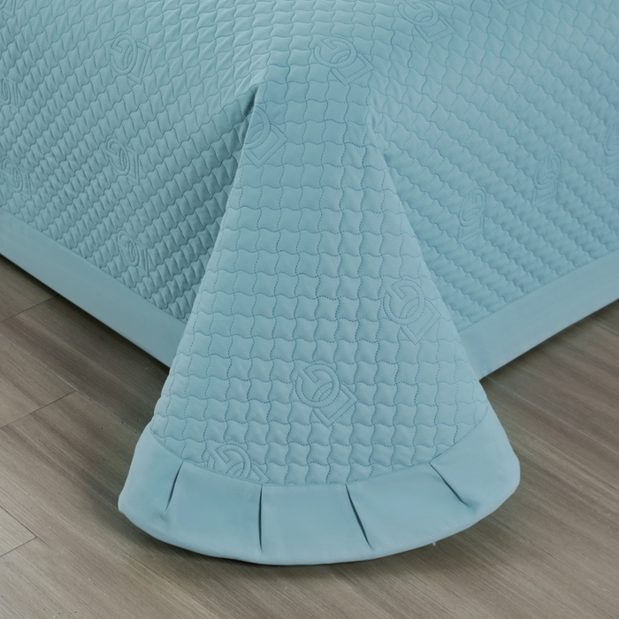 91家纺网 家纺一手货源 找家纺 OL家纺2025新款轻奢风氧乐棉床盖夹棉防滑四件套 华尔兹-蓝色