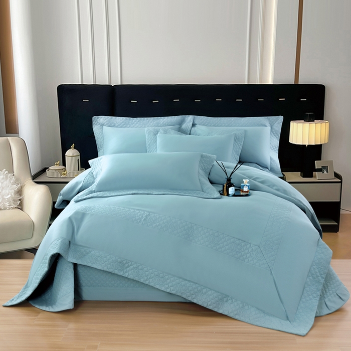 OL家纺2025新款轻奢风氧乐棉床盖夹棉防滑四件套 华尔兹-蓝色