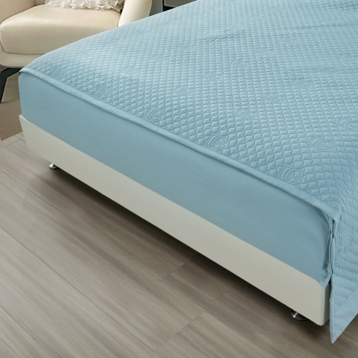 91家纺网 家纺一手货源 找家纺 OL家纺2025新款轻奢风氧乐棉床盖夹棉防滑四件套 华尔兹-蓝色