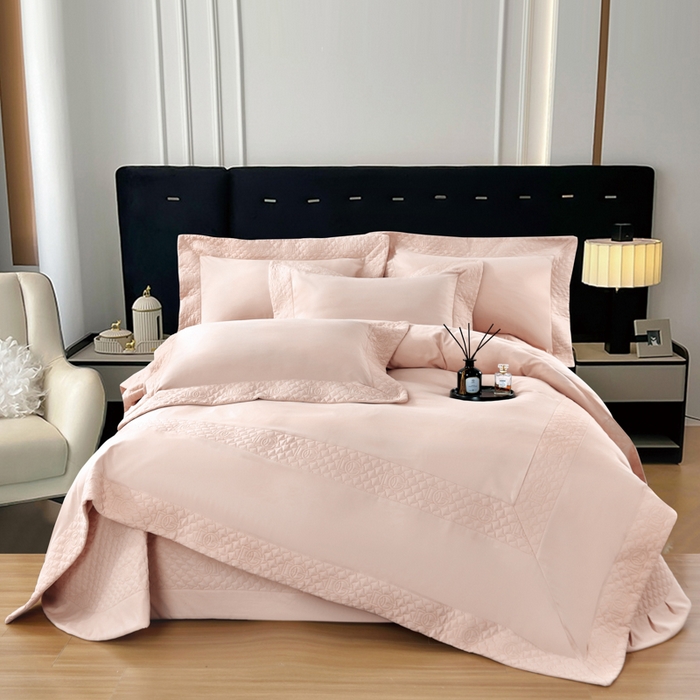 OL家纺2025新款轻奢风氧乐棉床盖夹棉防滑四件套 华尔兹-裸粉