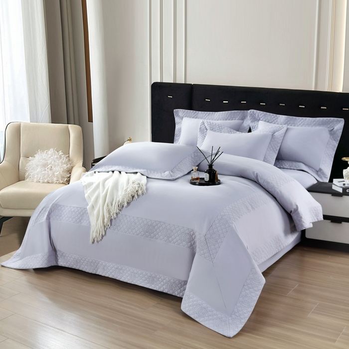 91家纺网 家纺一手货源 找家纺 OL家纺2025新款轻奢风氧乐棉床盖夹棉防滑四件套 华尔兹-浅灰