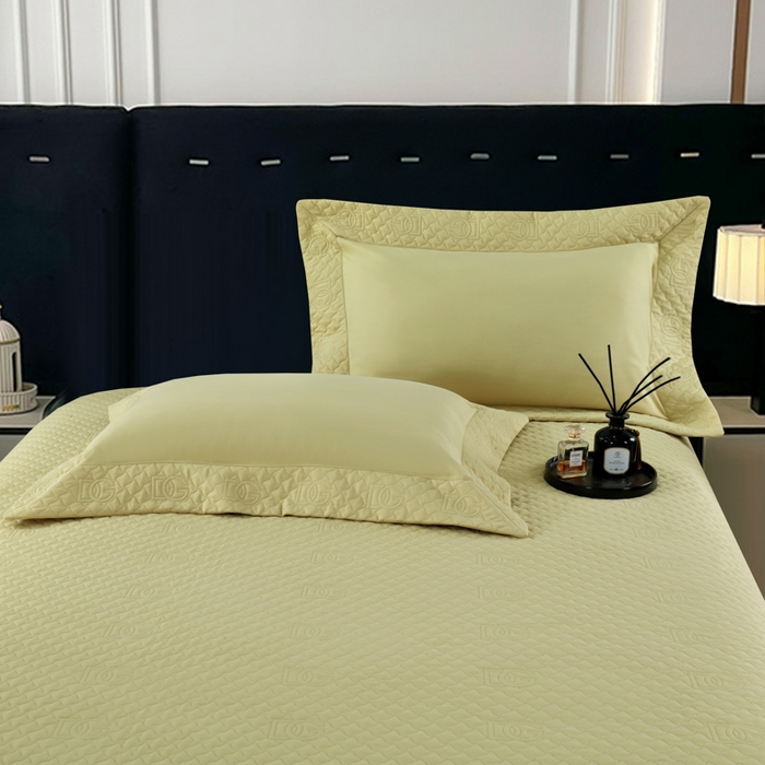 91家纺网 家纺一手货源 找家纺 OL家纺2025新款轻奢风氧乐棉床盖夹棉防滑四件套 华尔兹-浅绿