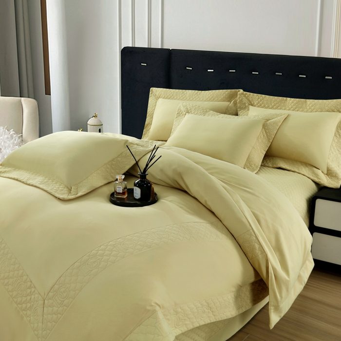 91家纺网 家纺一手货源 找家纺 OL家纺2025新款轻奢风氧乐棉床盖夹棉防滑四件套 华尔兹-浅绿