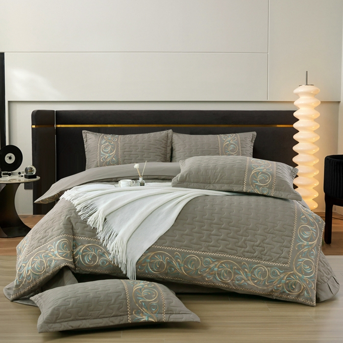 91家纺网 家纺一手货源 找家纺 （总）OL家纺 2025春夏新款轻奢风针织云棉床盖夹绵防滑床盖款四件套