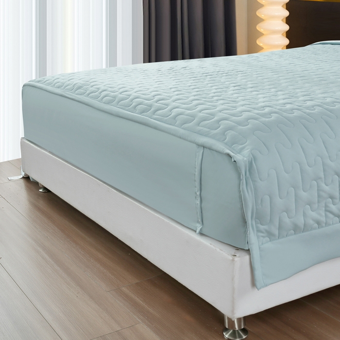 91家纺网 家纺一手货源 找家纺 OL家纺 2025春夏新款轻奢风针织云棉床盖夹绵防滑床该款四件套 水蓝