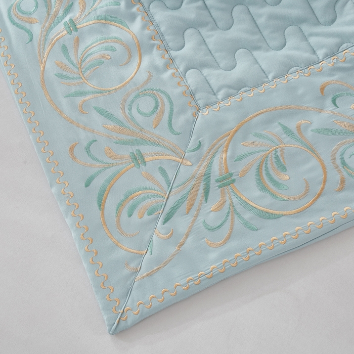 91家纺网 家纺一手货源 找家纺 OL家纺 2025春夏新款轻奢风针织云棉床盖夹绵防滑床该款四件套 水蓝