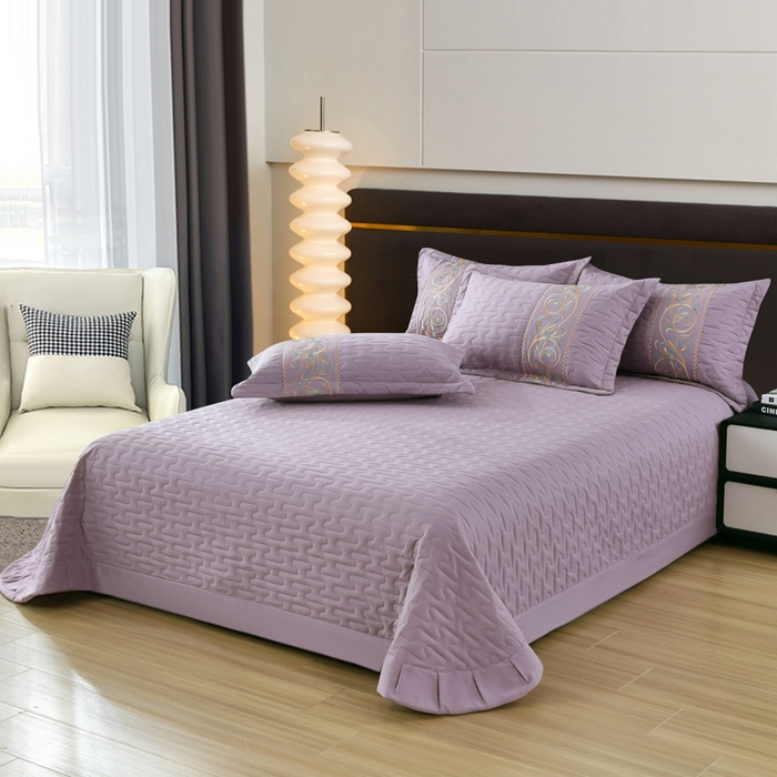 91家纺网 家纺一手货源 找家纺 OL家纺 2025春夏新款轻奢风针织云棉床盖夹绵防滑床盖款四件套 紫色