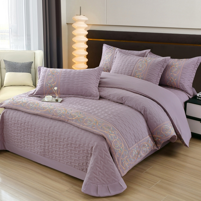 91家纺网 家纺一手货源 找家纺 OL家纺 2025春夏新款轻奢风针织云棉床盖夹绵防滑床盖款四件套 紫色