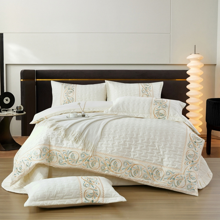 （总）OL家纺 2025春夏新款轻奢风针织云棉床盖夹绵防滑床盖款四件套