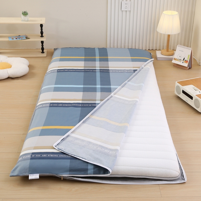 91家纺网 家纺一手货源 找家纺 凯森家纺 2025新款13372全棉床垫套学生床笠套单品褥子套懒人垫子套90x190学生上下铺宿舍寝室 卡乐-蓝