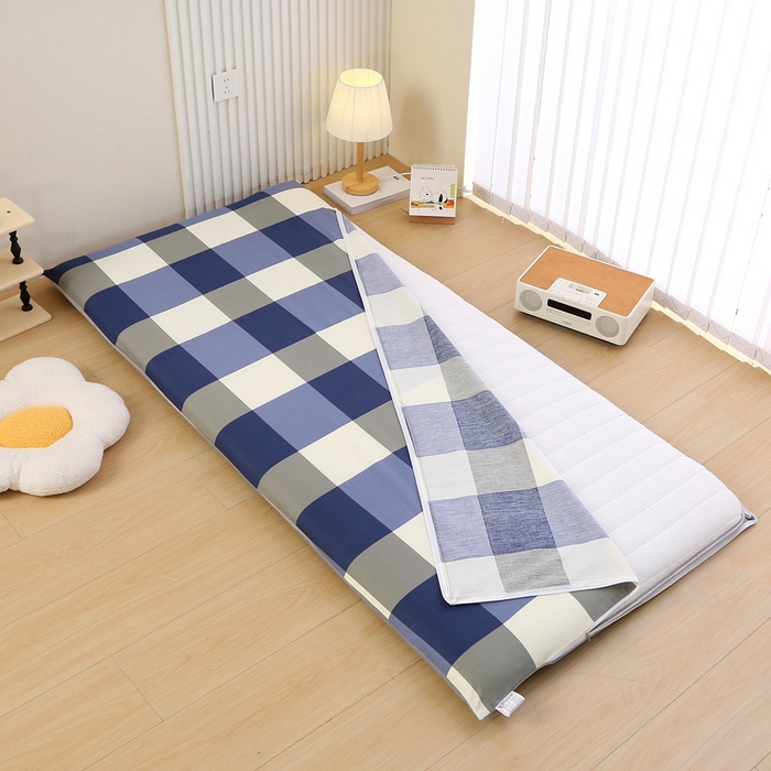 91家纺网 家纺一手货源 找家纺 凯森家纺 2025新款13372全棉床垫套学生床笠套单品褥子套懒人垫子套90x190学生上下铺宿舍寝室 格调-蓝