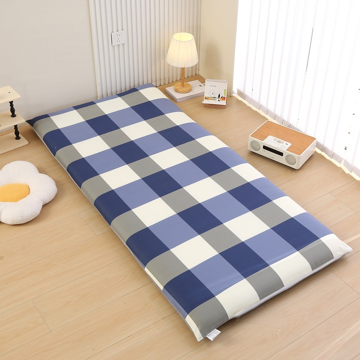 91家纺网 家纺一手货源 找家纺 凯森家纺 2025新款13372全棉床垫套学生床笠套单品褥子套懒人垫子套90x190学生上下铺宿舍寝室 格调-蓝+绒（婴儿绒）