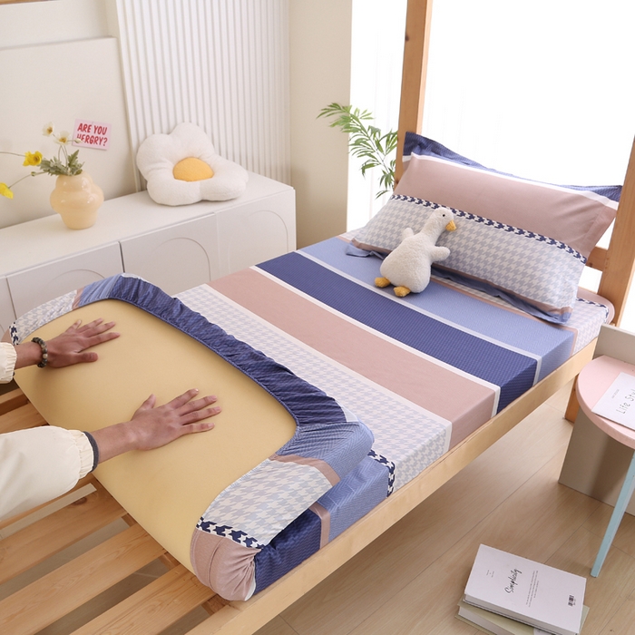 凯森家纺 2024新款13372全棉印花学生床笠宿舍寝室床垫保护套上下铺床笠90x190 留白