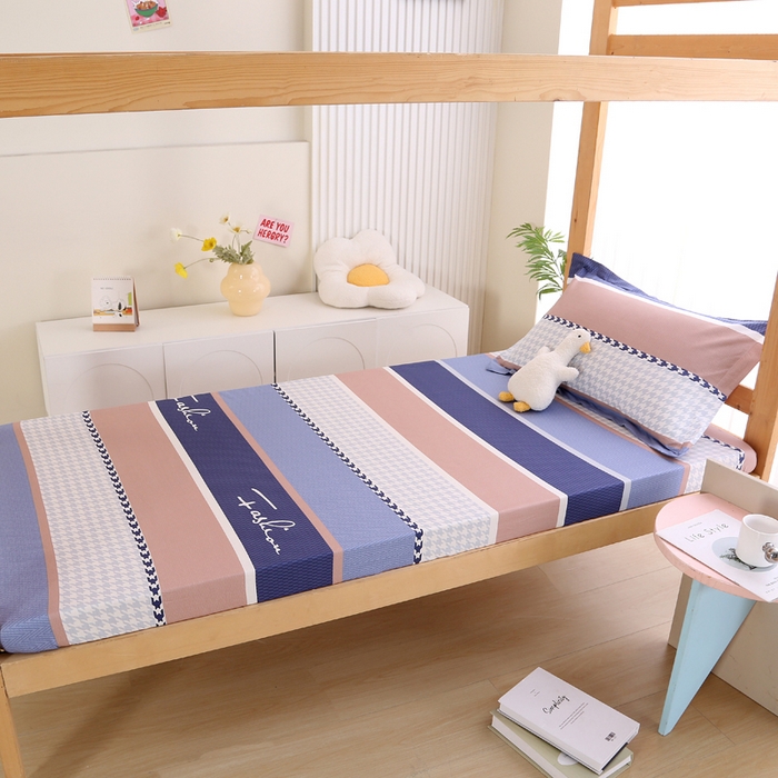 91家纺网 家纺一手货源 找家纺 凯森家纺 2024新款13372全棉印花学生床笠宿舍寝室床垫保护套上下铺床笠90x190 留白