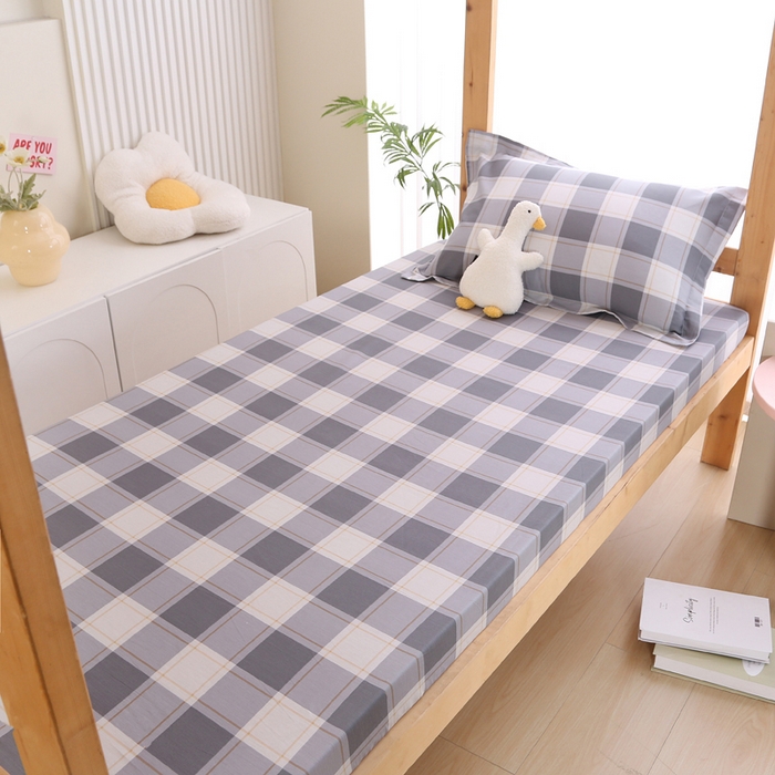 91家纺网 家纺一手货源 找家纺 凯森家纺 2024新款13372全棉印花学生床笠宿舍寝室床垫保护套上下铺床笠90x190 时光慢慢-灰