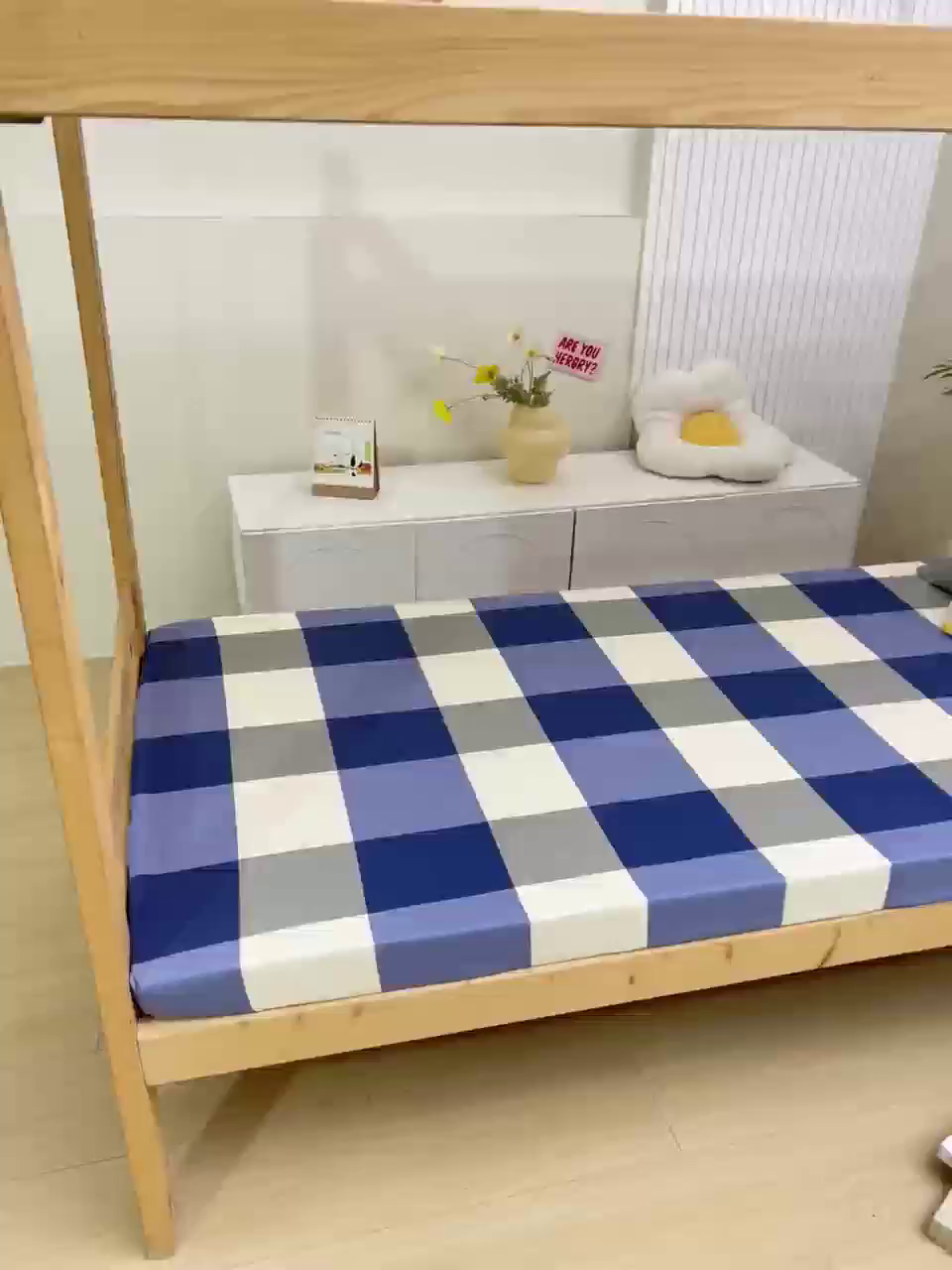 91家纺网 家纺一手货源 找家纺 凯森家纺 2024新款13372全棉印花学生床笠宿舍寝室床垫保护套上下铺床笠90x190 格调-蓝