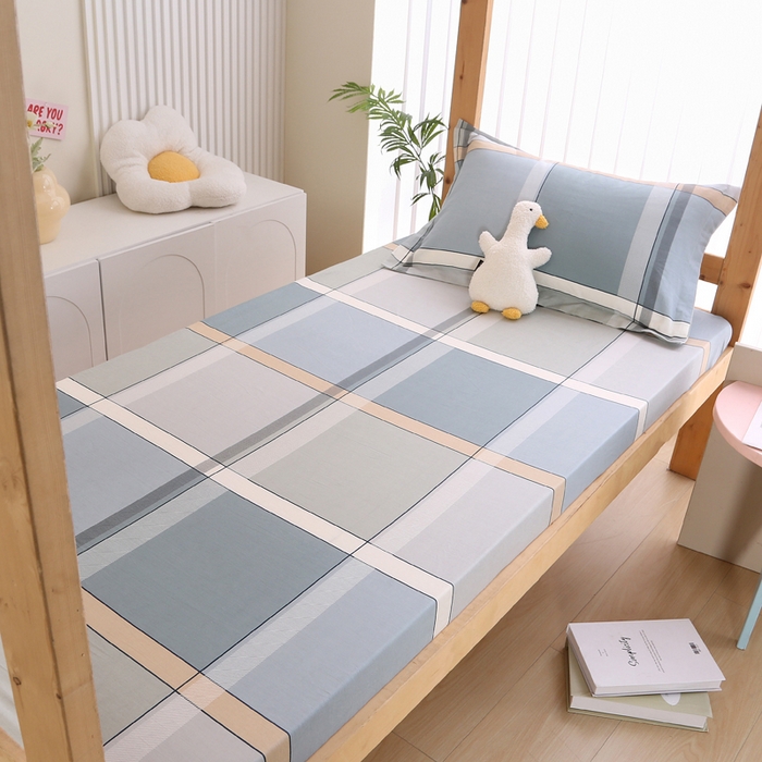 91家纺网 家纺一手货源 找家纺 凯森家纺 2024新款13372全棉印花学生床笠宿舍寝室床垫保护套上下铺床笠90x190 格兰特