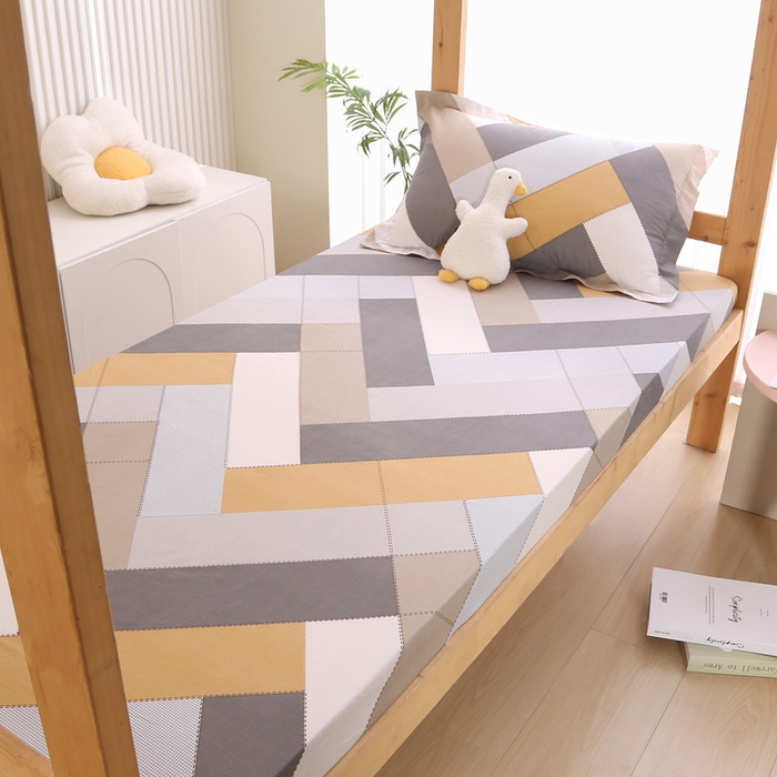 91家纺网 家纺一手货源 找家纺 凯森家纺 2024新款13372全棉印花学生床笠宿舍寝室床垫保护套上下铺床笠90x190 索格-咖