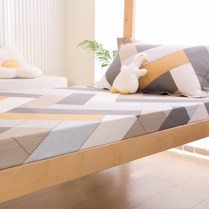 91家纺网 家纺一手货源 找家纺 凯森家纺 2024新款13372全棉印花学生床笠宿舍寝室床垫保护套上下铺床笠90x190 索格-咖