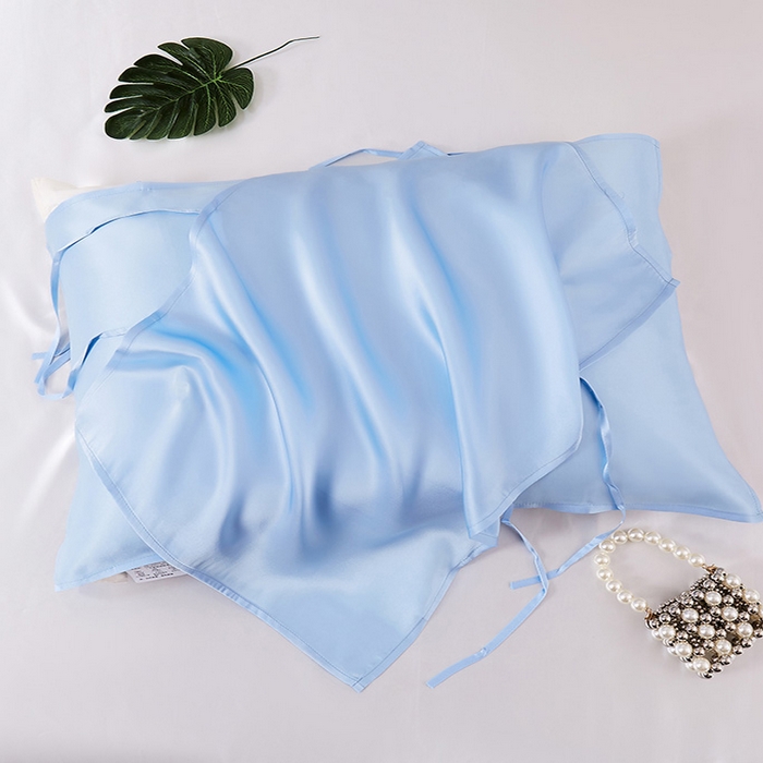 91家纺网 家纺一手货源 找家纺 凯森家纺 重磅纯真丝枕巾100%桑蚕丝丝绸枕皮枕头巾乳胶枕套夏季冰丝美 容透气绑带款枕头巾一只纯色 雾霾蓝 50x75cm真丝枕巾一对装