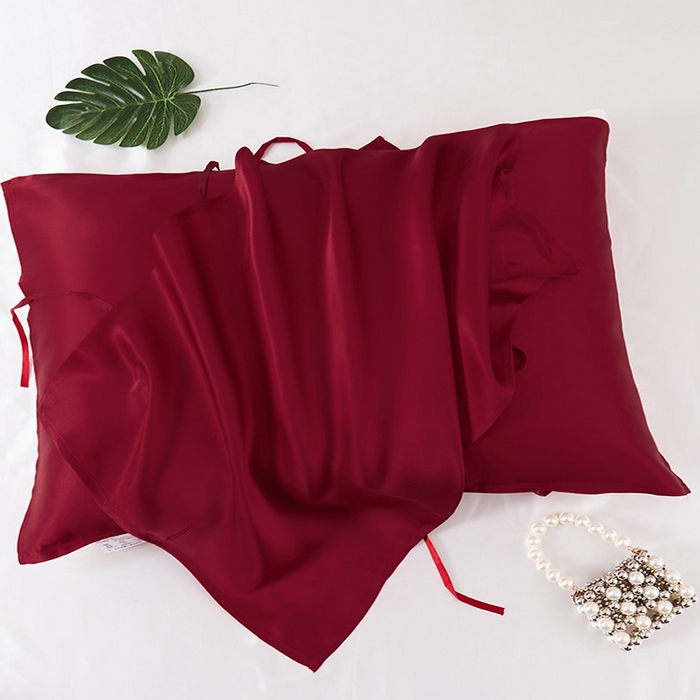 91家纺网 家纺一手货源 找家纺 （总）凯森家纺 重磅纯真丝枕巾100%桑蚕丝丝绸枕皮枕头巾乳胶枕套夏季冰丝美 容透气绑带款枕头巾一只纯色