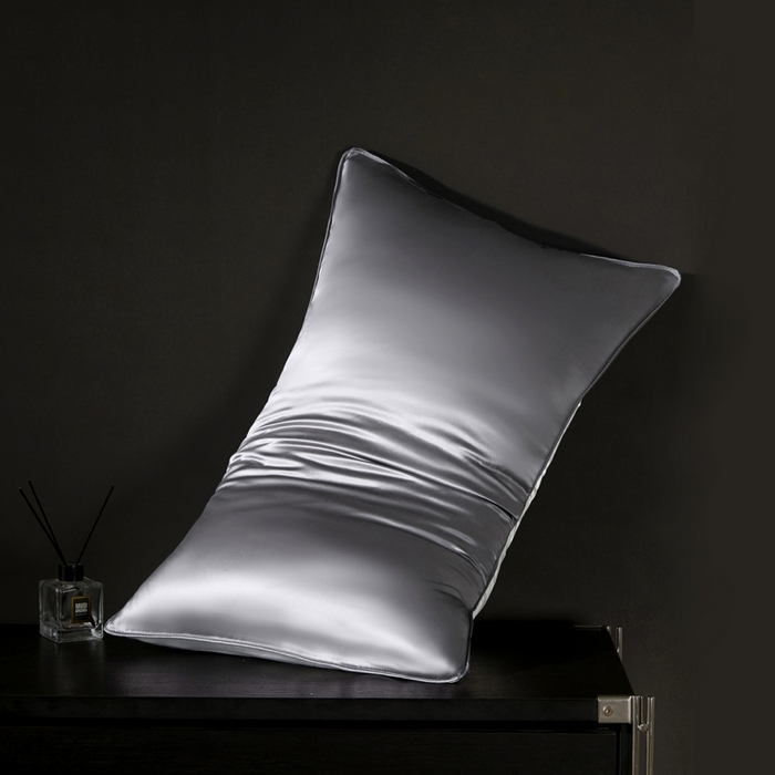 91家纺网 家纺一手货源 找家纺 凯森家纺 重磅纯真丝枕套100%桑蚕丝枕头套纯色枕芯套丝滑缎面单人枕皮夏季天丝美 容顺发枕巾 金属灰