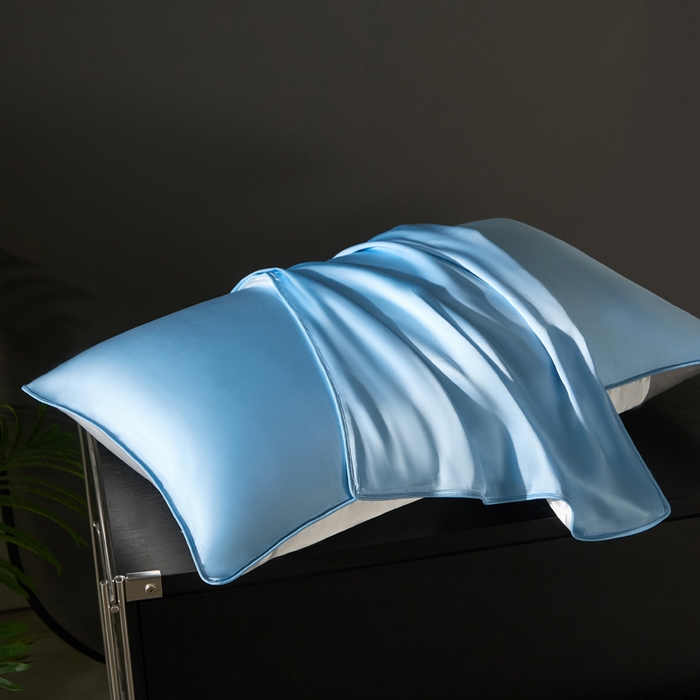 91家纺网 家纺一手货源 找家纺 凯森家纺 重磅纯真丝枕套100%桑蚕丝枕头套纯色枕芯套丝滑缎面单人枕皮夏季天丝美 容顺发枕巾 雾霾蓝