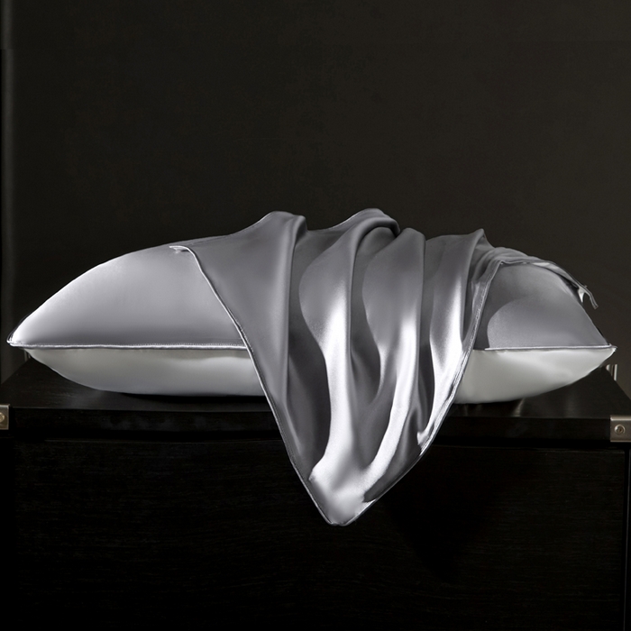 91家纺网 家纺一手货源 找家纺 凯森家纺 重磅纯真丝枕套100%桑蚕丝枕头套纯色枕芯套丝滑缎面单人枕皮夏季天丝美 容顺发枕巾 金属灰
