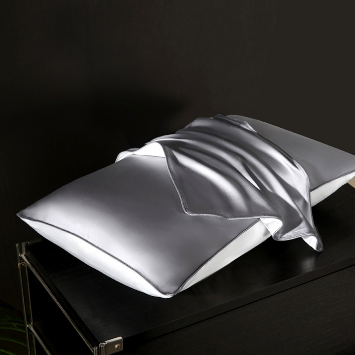 91家纺网 家纺一手货源 找家纺 凯森家纺 重磅纯真丝枕套100%桑蚕丝枕头套纯色枕芯套丝滑缎面单人枕皮夏季天丝美 容顺发枕巾 金属灰