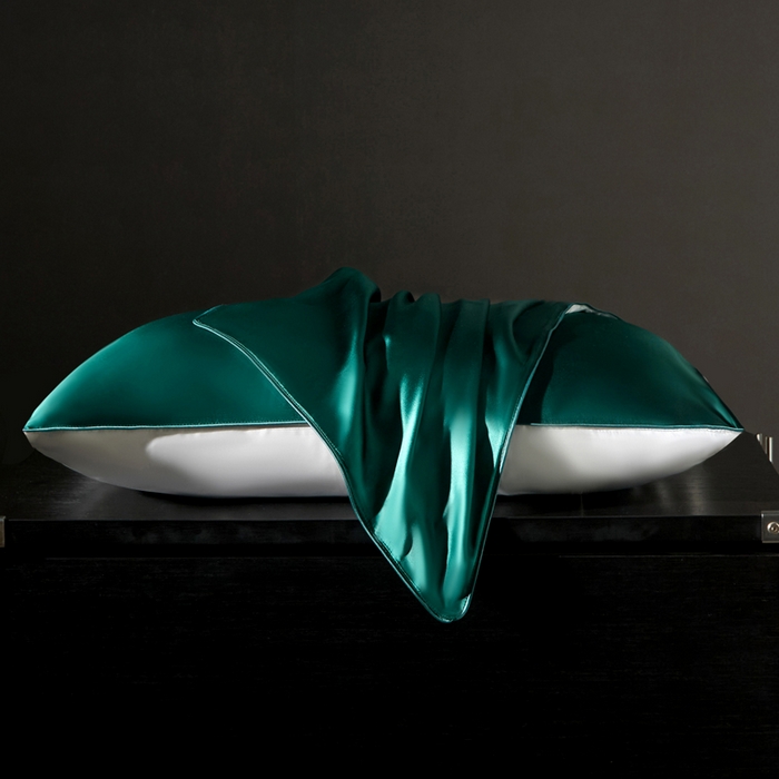 91家纺网 家纺一手货源 找家纺 凯森家纺 重磅纯真丝枕套100%桑蚕丝枕头套纯色枕芯套丝滑缎面单人枕皮夏季天丝美 容顺发枕巾 孔雀绿