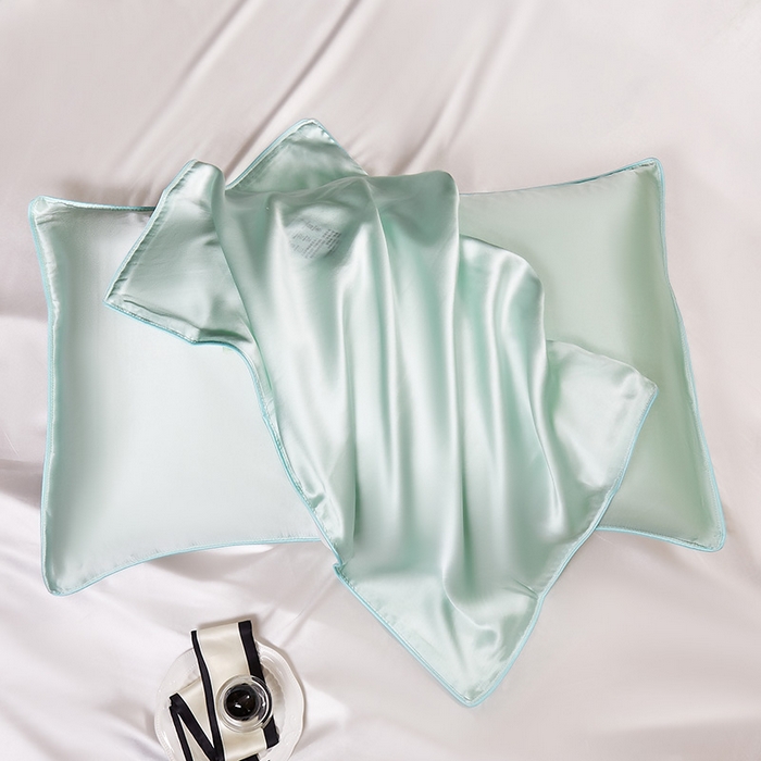 91家纺网 家纺一手货源 找家纺 凯森家纺 重磅纯真丝枕套100%桑蚕丝枕头套纯色枕芯套丝滑缎面单人枕皮夏季天丝美 容顺发枕巾 牛油果绿