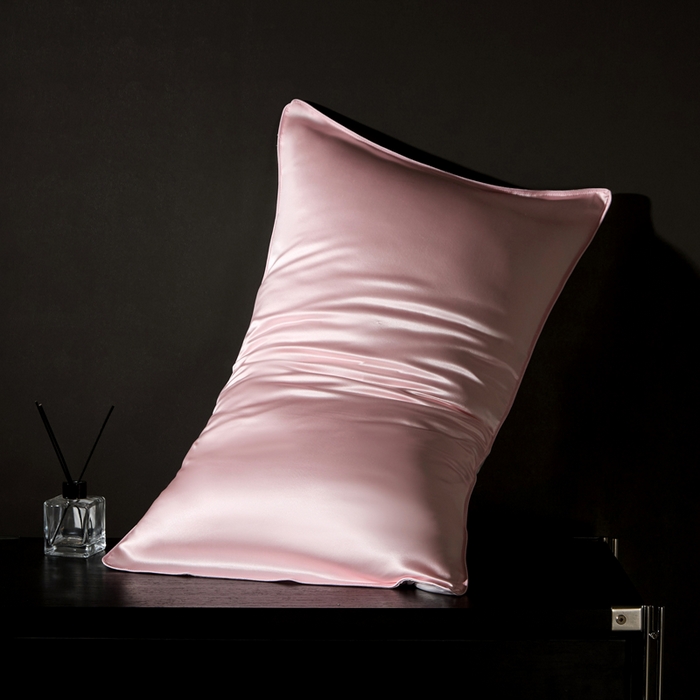 91家纺网 家纺一手货源 找家纺 凯森家纺 重磅纯真丝枕套100%桑蚕丝枕头套纯色枕芯套丝滑缎面单人枕皮夏季天丝美 容顺发枕巾 少女粉