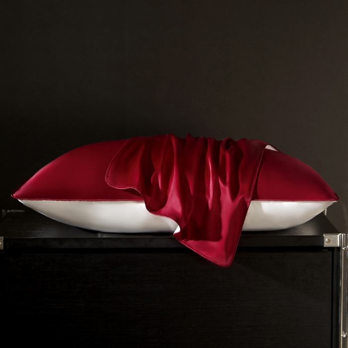 91家纺网 家纺一手货源 找家纺 凯森家纺 重磅纯真丝枕套100%桑蚕丝枕头套纯色枕芯套丝滑缎面单人枕皮夏季天丝美 容顺发枕巾 樱桃红