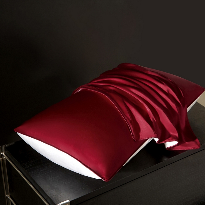 91家纺网 家纺一手货源 找家纺 凯森家纺 重磅纯真丝枕套100%桑蚕丝枕头套纯色枕芯套丝滑缎面单人枕皮夏季天丝美 容顺发枕巾 樱桃红
