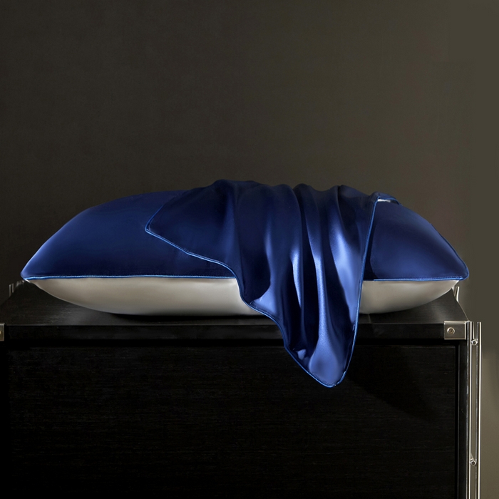 91家纺网 家纺一手货源 找家纺 凯森家纺 重磅纯真丝枕套100%桑蚕丝枕头套纯色枕芯套丝滑缎面单人枕皮夏季天丝美 容顺发枕巾 贵族蓝