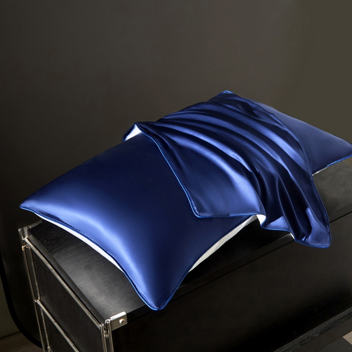 91家纺网 家纺一手货源 找家纺 凯森家纺 重磅纯真丝枕套100%桑蚕丝枕头套纯色枕芯套丝滑缎面单人枕皮夏季天丝美 容顺发枕巾 贵族蓝