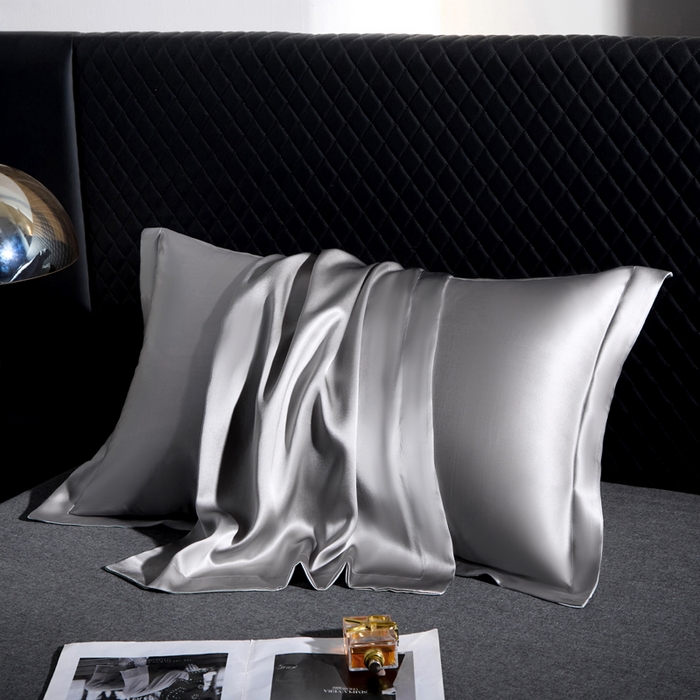 91家纺网 家纺一手货源 找家纺 凯森家纺 重磅纯真丝枕套一对100%桑蚕丝枕芯套美 容丝绸缎面枕头套夏季冰丝枕巾枕头套 鸽子灰