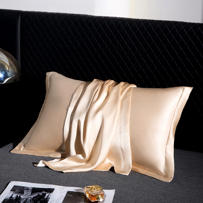 91家纺网 家纺一手货源 找家纺 凯森家纺 重磅纯真丝枕套一对100%桑蚕丝枕芯套美 容丝绸缎面枕头套夏季冰丝枕巾枕头套 香槟玉