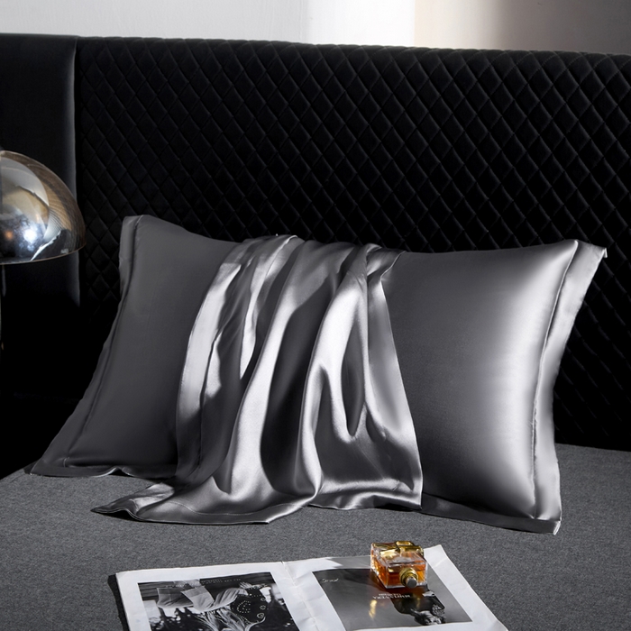 91家纺网 家纺一手货源 找家纺 凯森家纺 重磅纯真丝枕套一对100%桑蚕丝枕芯套美 容丝绸缎面枕头套夏季冰丝枕巾枕头套 金属灰