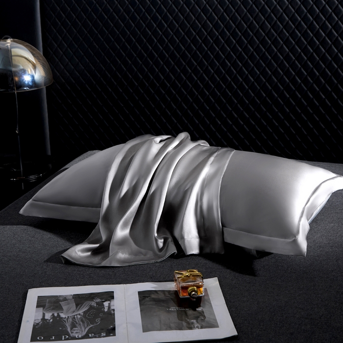 91家纺网 家纺一手货源 找家纺 凯森家纺 重磅纯真丝枕套一对100%桑蚕丝枕芯套美 容丝绸缎面枕头套夏季冰丝枕巾枕头套 鸽子灰