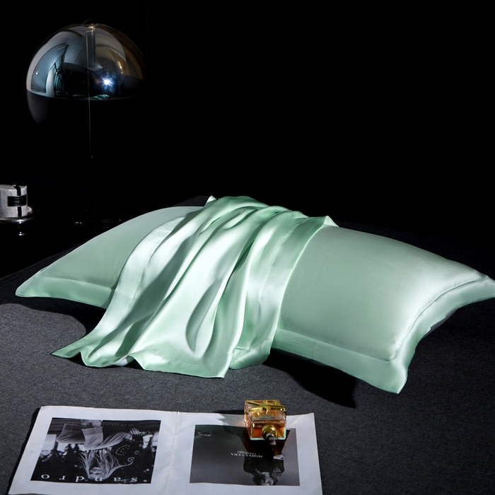 91家纺网 家纺一手货源 找家纺 凯森家纺 重磅纯真丝枕套一对100%桑蚕丝枕芯套美 容丝绸缎面枕头套夏季冰丝枕巾枕头套 牛油果绿