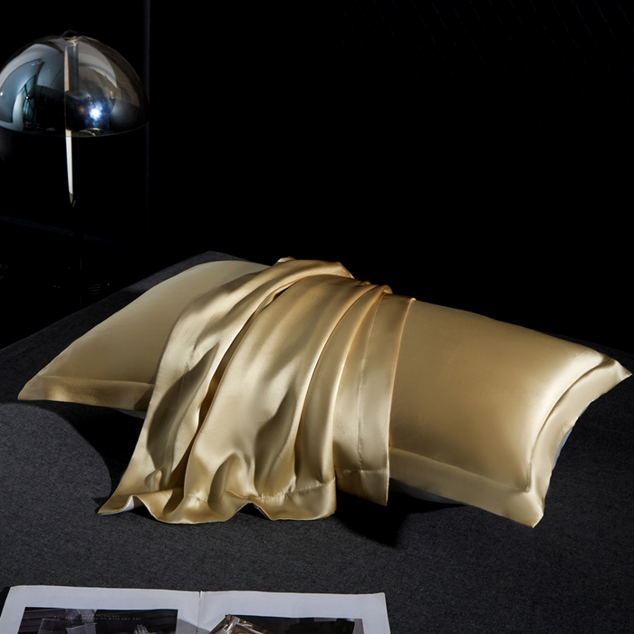 91家纺网 家纺一手货源 找家纺 凯森家纺 重磅纯真丝枕套一对100%桑蚕丝枕芯套美 容丝绸缎面枕头套夏季冰丝枕巾枕头套 麦穗金