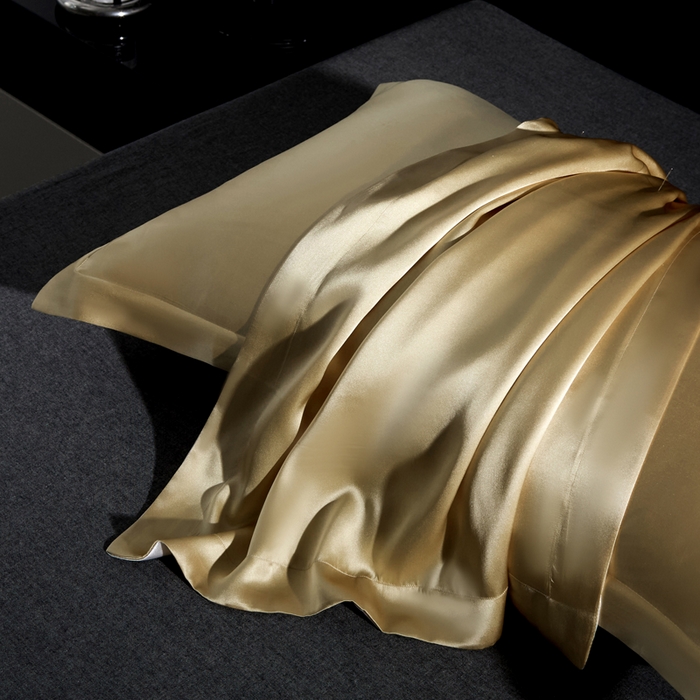 91家纺网 家纺一手货源 找家纺 凯森家纺 重磅纯真丝枕套一对100%桑蚕丝枕芯套美 容丝绸缎面枕头套夏季冰丝枕巾枕头套 麦穗金