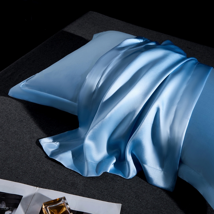 91家纺网 家纺一手货源 找家纺 凯森家纺 重磅纯真丝枕套一对100%桑蚕丝枕芯套美 容丝绸缎面枕头套夏季冰丝枕巾枕头套 雾霾蓝